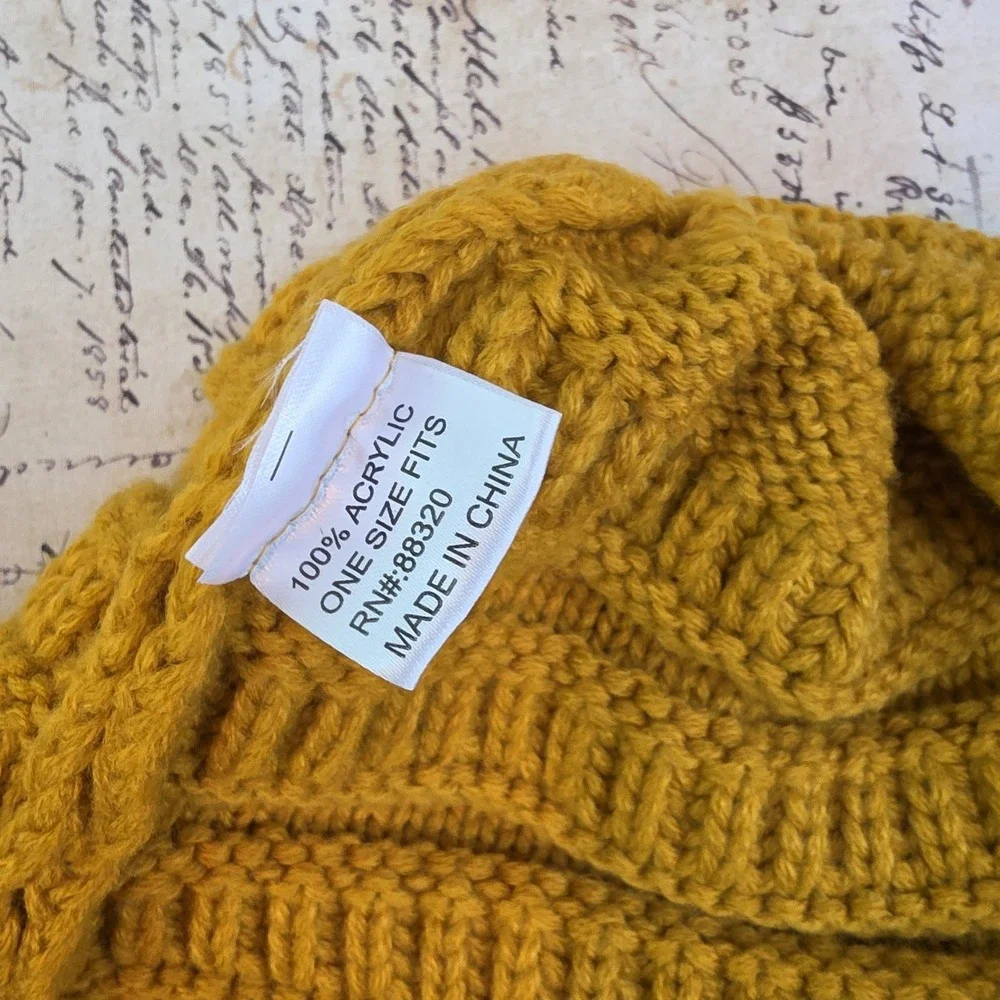 C.C. Brand Beanie Hat Women's One Size Mustard Yellow Cable Knit